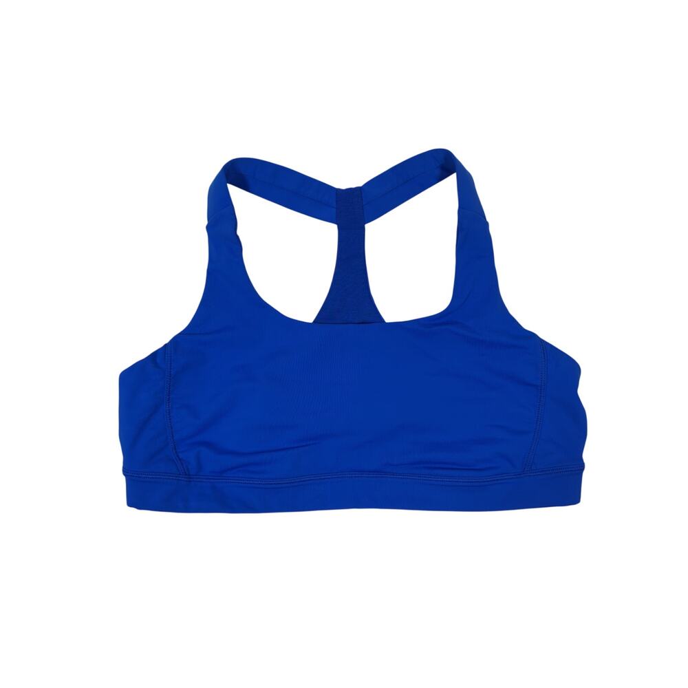 Lululemon Fast Lane Racerback Bra Womens 12 Blue Cutout Pad Slots Reflective